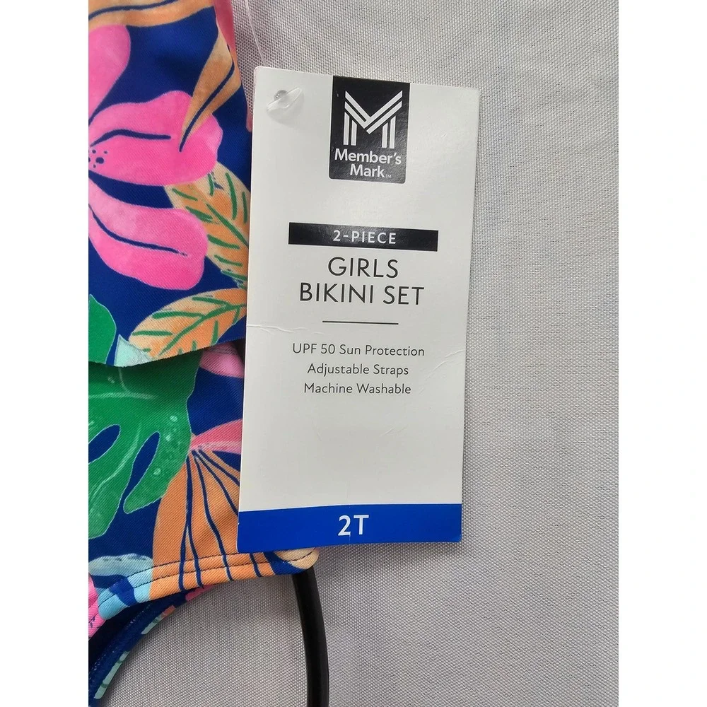 Member's‎ Mark Girls 2-Piece Bikini Set Tropical Floral Ruffle Swimsuit 2T NEW